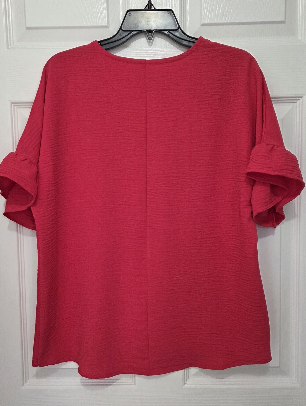 Zenana Outfitters Bright Pink Ruffle Short Sleeve Textured Top Size Small Office - Picture 6 of 7